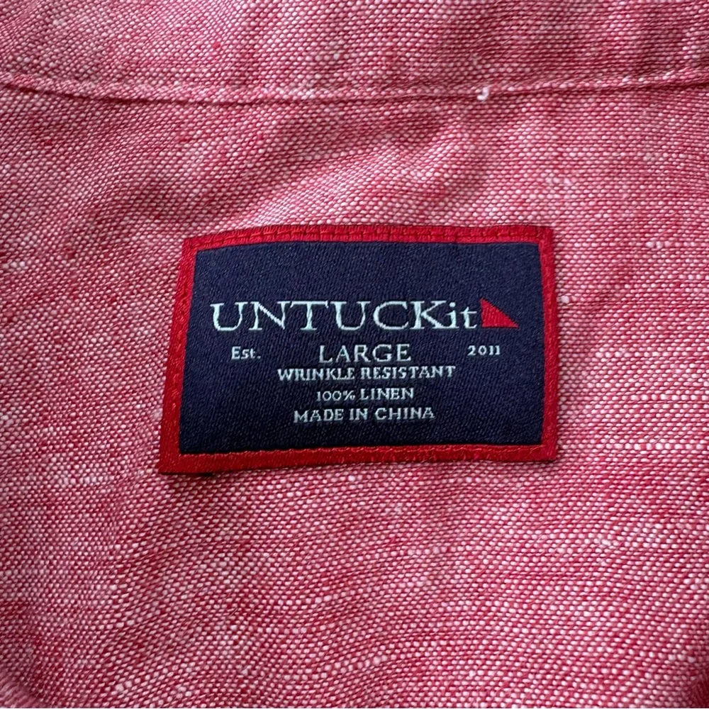 UNTUCKit Certan De May Button Up Shirt Mens Sz L Red 100% Linen Long Sleeve